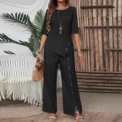 ⏳Time-Limited Special⏰Women's Irregular Hem Top & Wide Leg Pants Two-Piece Set