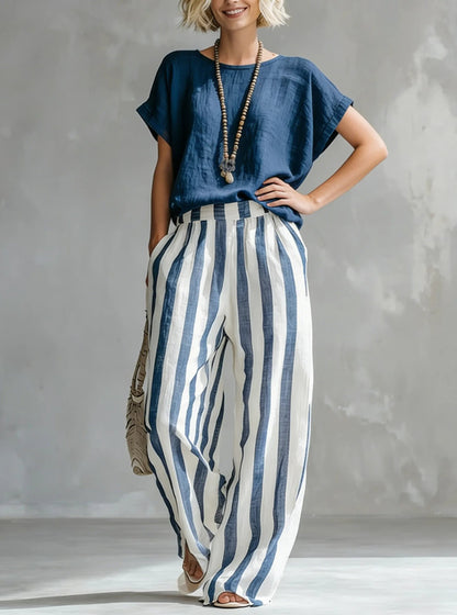 🎁Time-Limited Special⏰Cozy Loose-fit Striped Cotton-linen Two-piece Set ✨Plus Size Friendly S-3XL