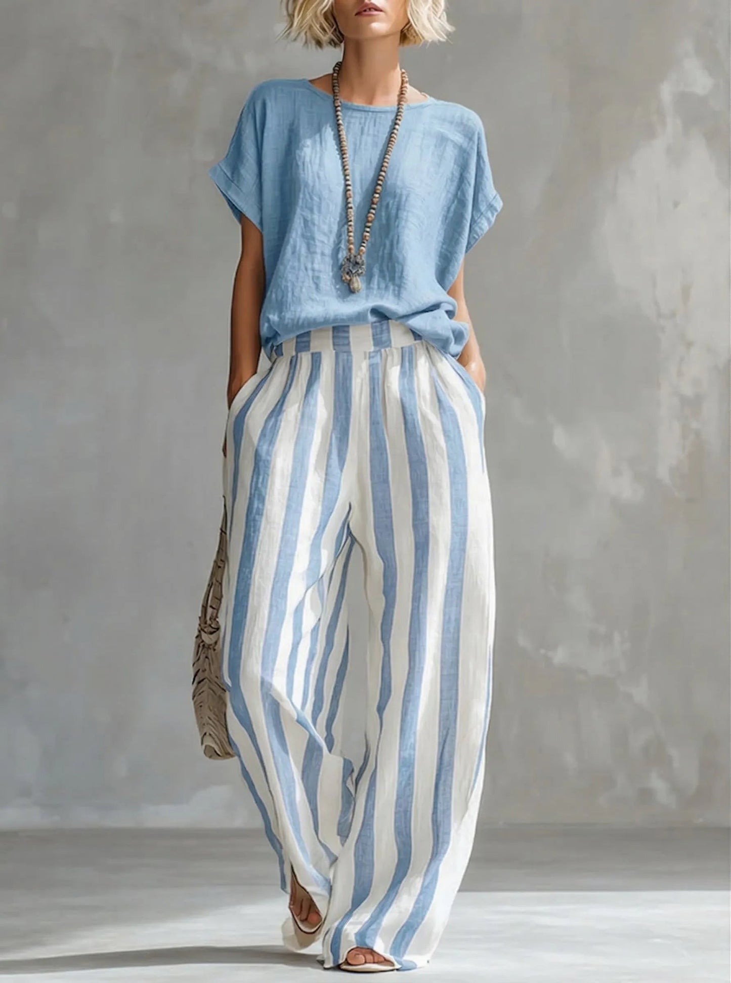🎁Time-Limited Special⏰Cozy Loose-fit Striped Cotton-linen Two-piece Set ✨Plus Size Friendly S-3XL