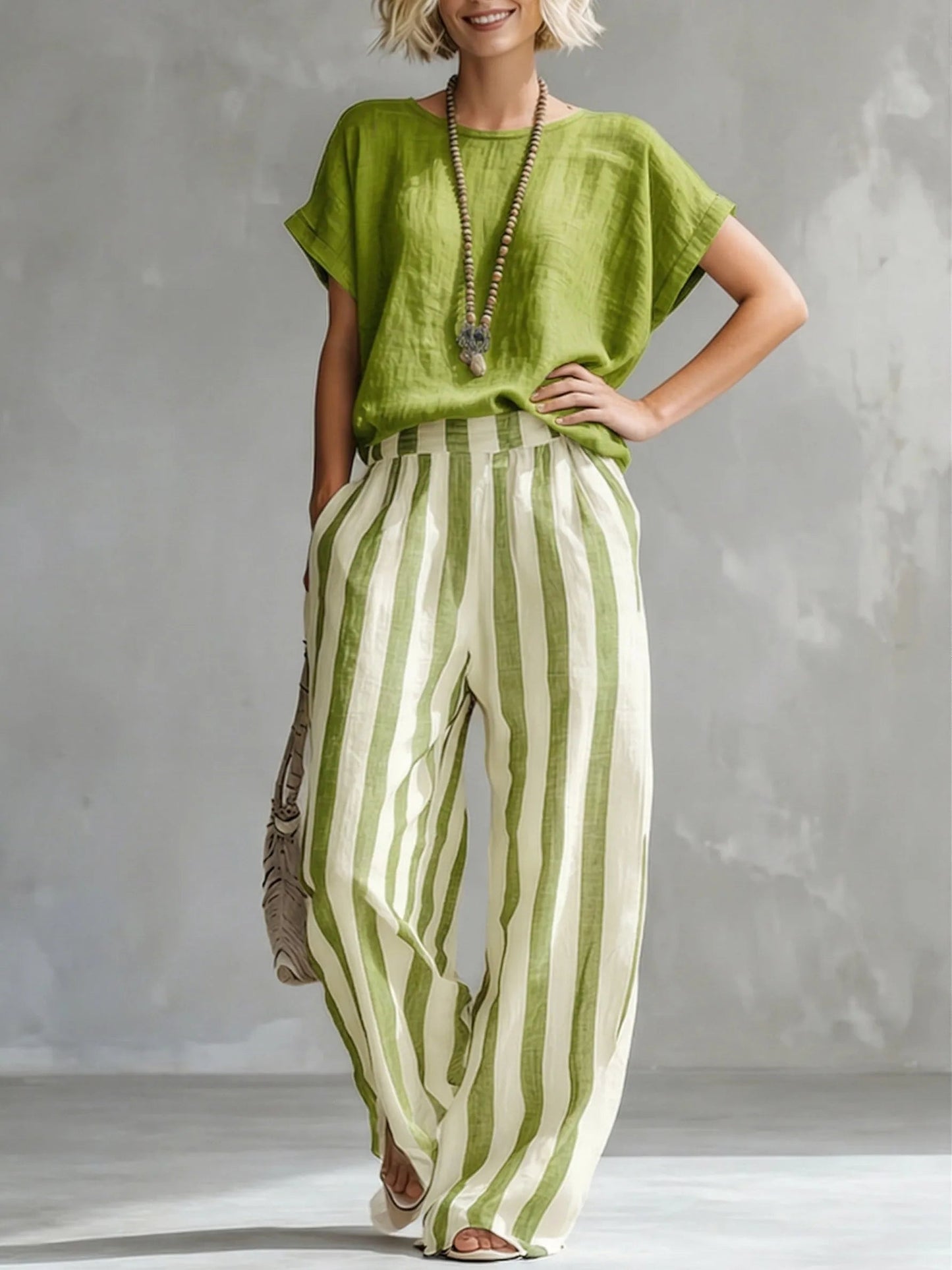 🎁Time-Limited Special⏰Cozy Loose-fit Striped Cotton-linen Two-piece Set ✨Plus Size Friendly S-3XL